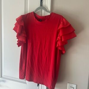 SHEIN Red Ruffle Sleeve Blouse